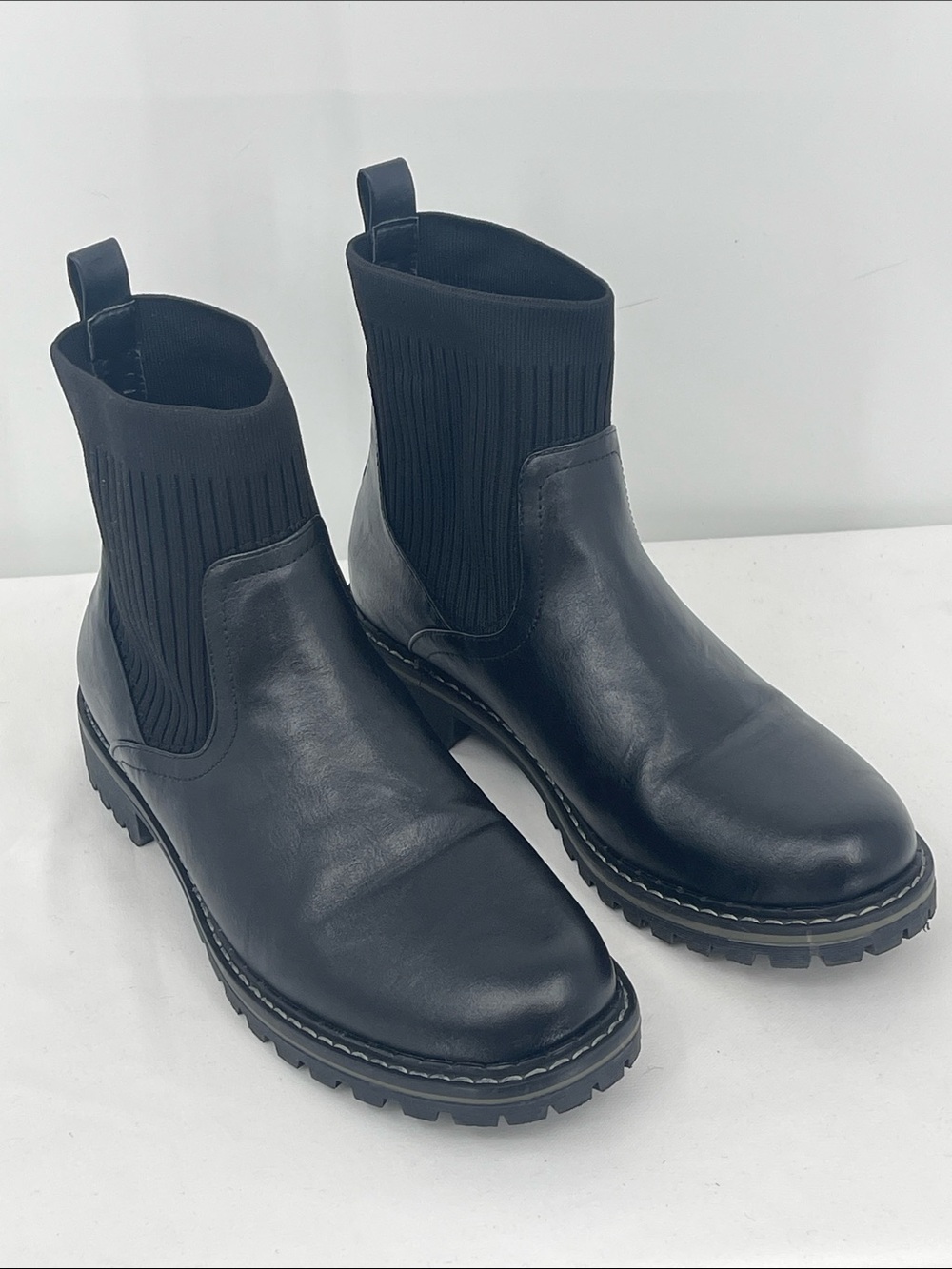 CORYS CABIN FEVER Black  Rib-Knit Ankle Boots  WOMENS SIZE 9 PULL ON